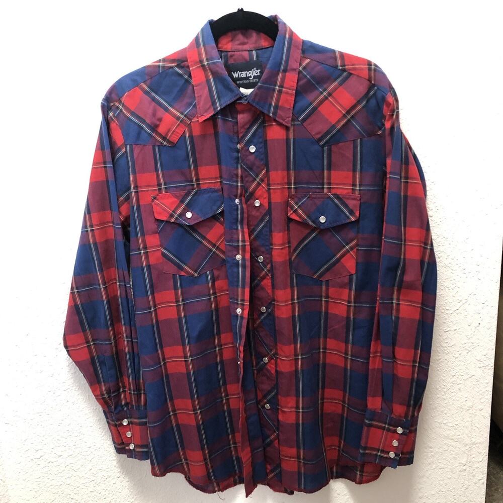 Wrangler Shirt‎ Men's Medium Rodeo Cowboy Long Sleeve Button Down Plaid